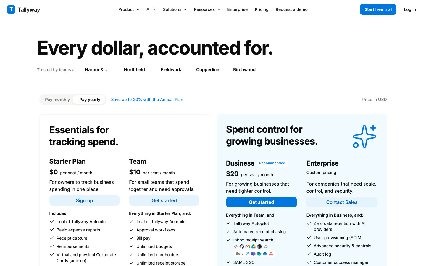 The Axiom template's plans and pricing page