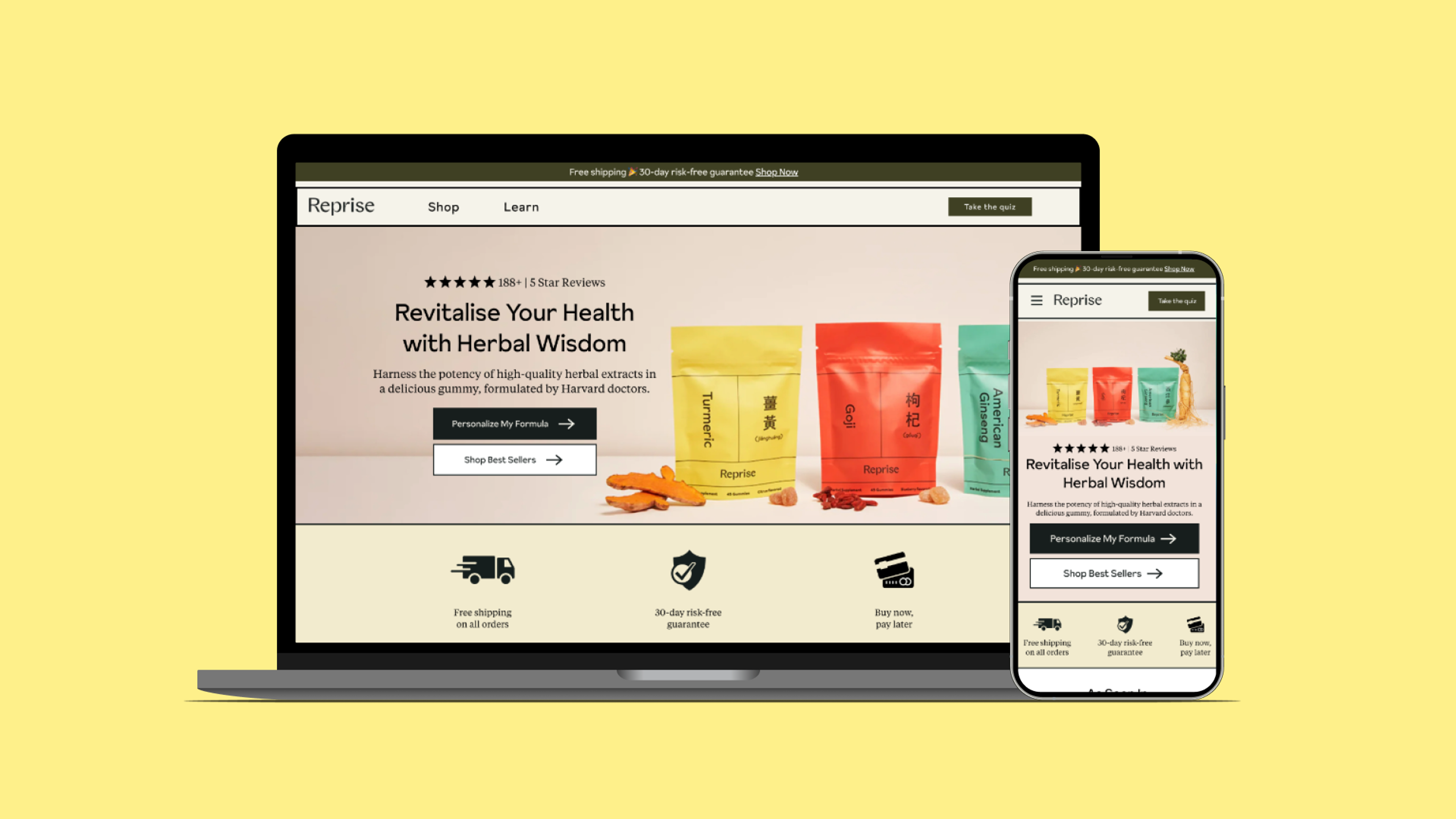 A wellness website for Reprise showcasing herbal supplements with a focus on Traditional Chinese Medicine.